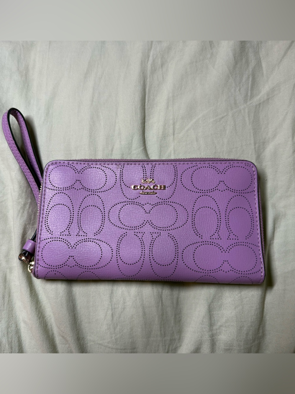 Coach Lavender Perforated Signature Wristlet Wallet